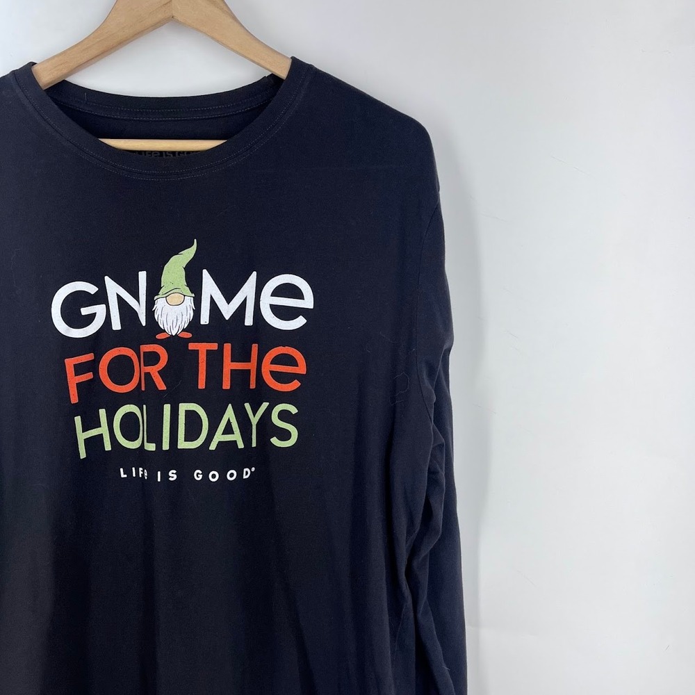 Life is Good Mens Gnome For The Holidays Crusher Tee Navy Blue Long Sleeve L - Picture 5 of 14